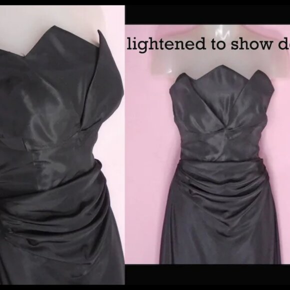 Vintage Black Strapless Formal, Tea Length Gown MAJOR Back Interest - Picture 4 of 13